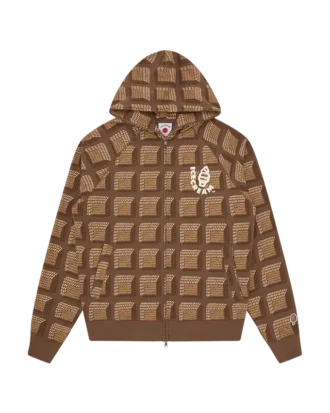 Chokoladefarvet vaffel-hoodie med gennemgående lynlås