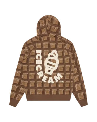 Chokoladefarvet vaffel-hoodie med gennemgående lynlås