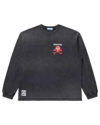 Damaged bomulds-T-shirt med lange ærmer og ICECREAM-logo
