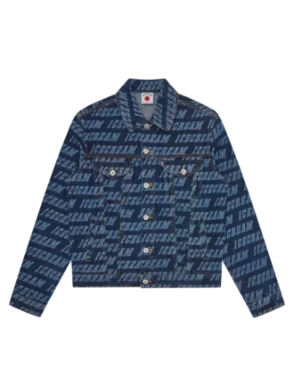 Denim-truckerjakke med gentaget logo