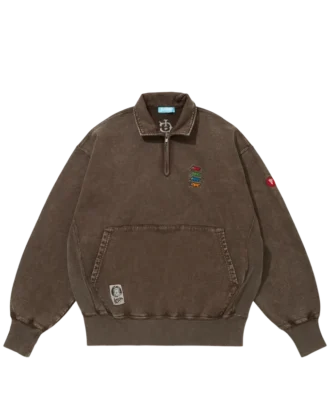 Sweatshirt med broderet logo og halv lynlås